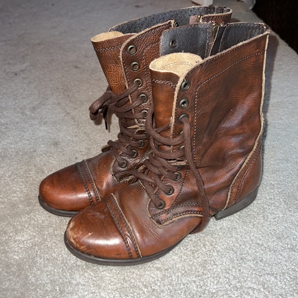 Troopa Brown Leather Combat Booties - Picture 4 of 6
